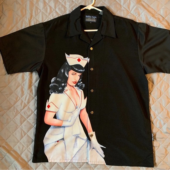 Shirts | Vintage Bettie Page Dragonfly Clothing Tm Button Up Shirt